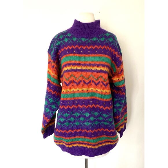Vintage Coach in Four Seasons Multicolor Knit turtle Neck Sweater Sz L - Picture 1 of 9